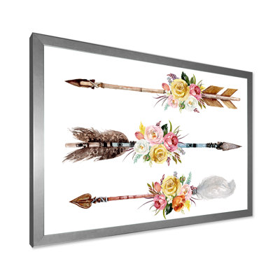 Plumes et fleurs sur des flèches indigènes II - peinture sur toile