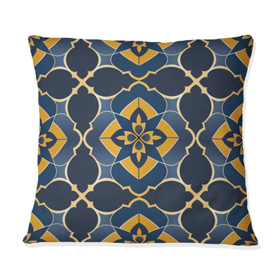 Coussin moderne bleu et jaune quadrilobe I