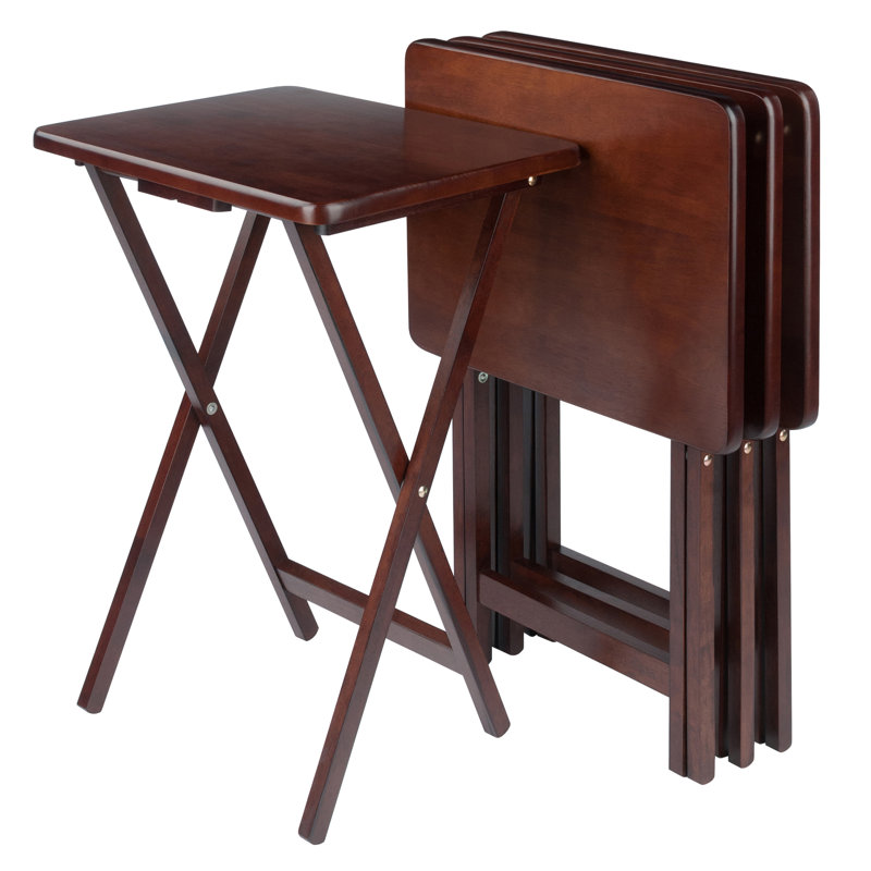 Byng Solid Wood End Table Set, 4 single Snack Tables, Walnut, 25.98" H X 19.06" W X 14.57" D