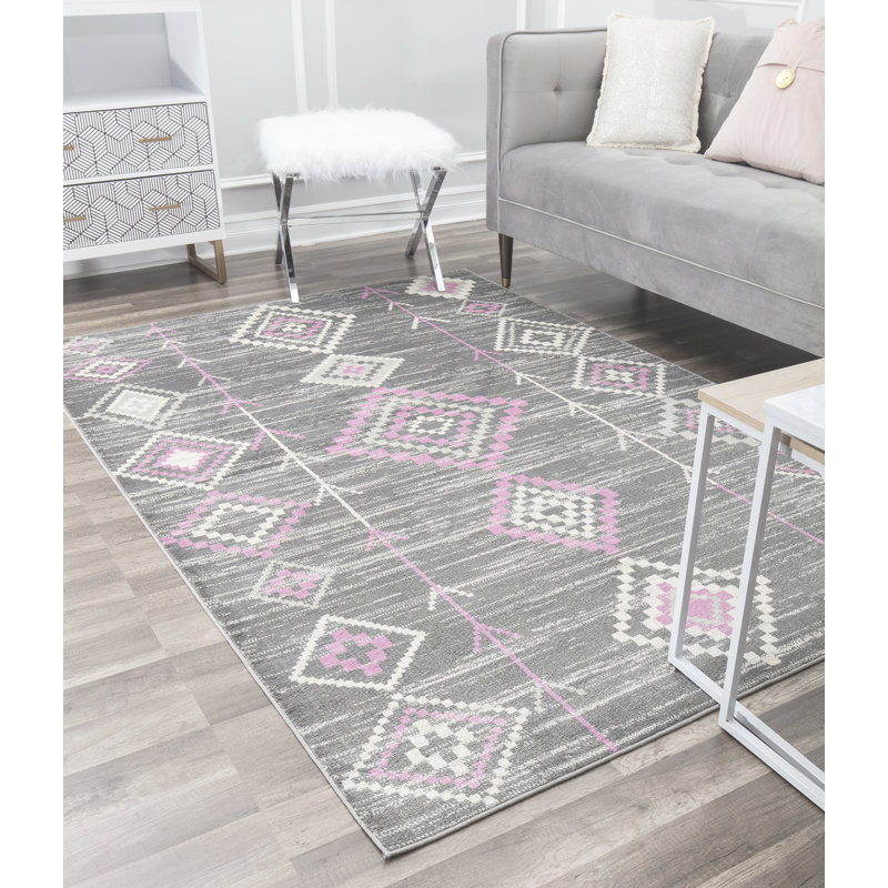 Tapis tribal autochtone rosé Bodrum, Rectangle 8 pi 9 po x 12 pi