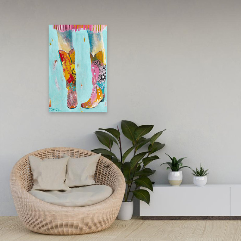 Bottes de cow-boy - art contemporain figuratif, H 24 po x l 16 po