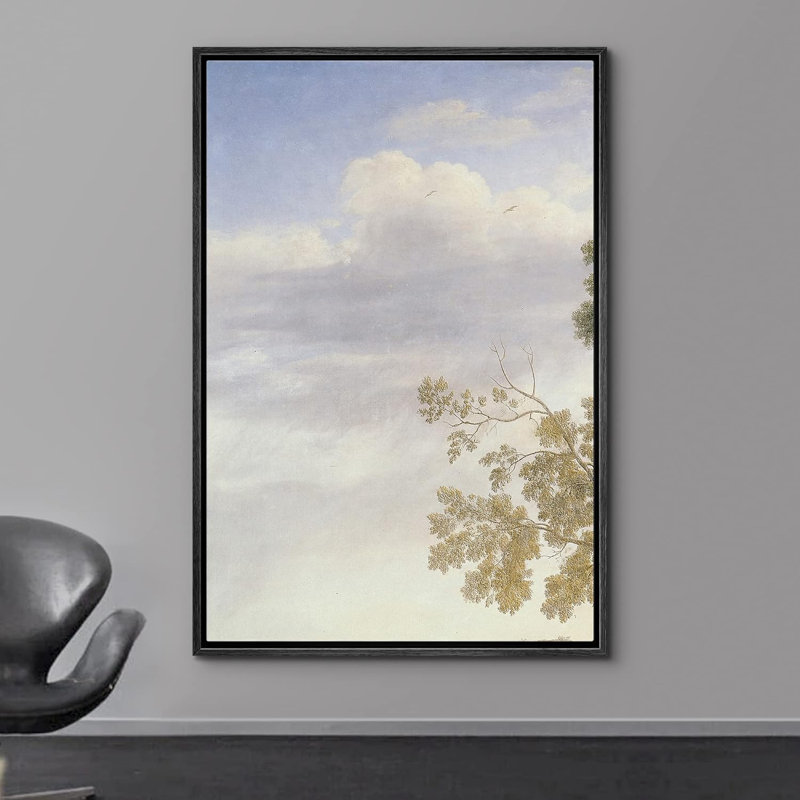 Clouds " Pastel Blue Sky Cloud Tree Branches Nature Landscape Modern Art Decor Minimal Calm Rustic ", Black Floater Framed