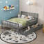 Lit plateforme en bois massif pour chambre principale ou d'amis, cadre de lit double gris ardoise avec garde-corps latéraux doubles et tiroirs de rangement sous le lit-1443491542-1443491528