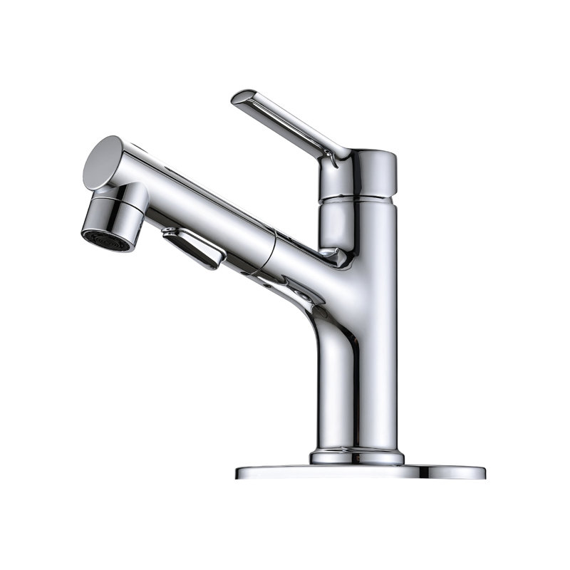 Pull Out Bathroom Sink Faucet, Single Handle Modern, , 3 Spray Settings, Pop-Up Drain & Deck Plate, Stainless Steel Material Basin Handle, , Function Stopper Construction
