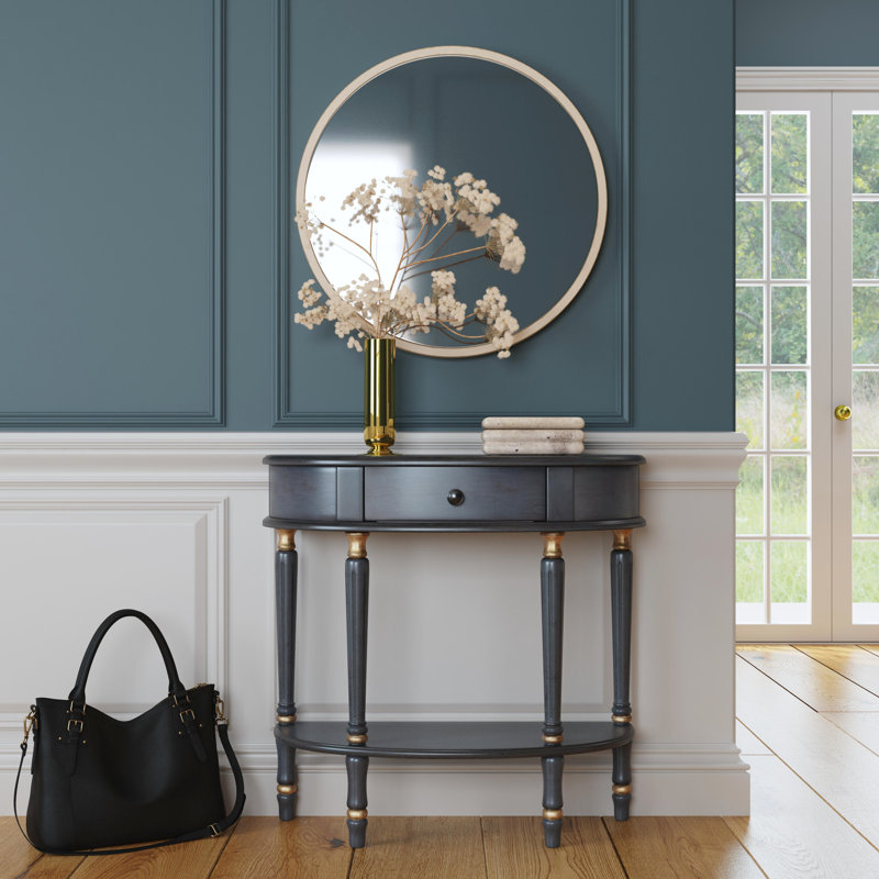 Mozart Demilune Console Table with Storage, Antique Blue