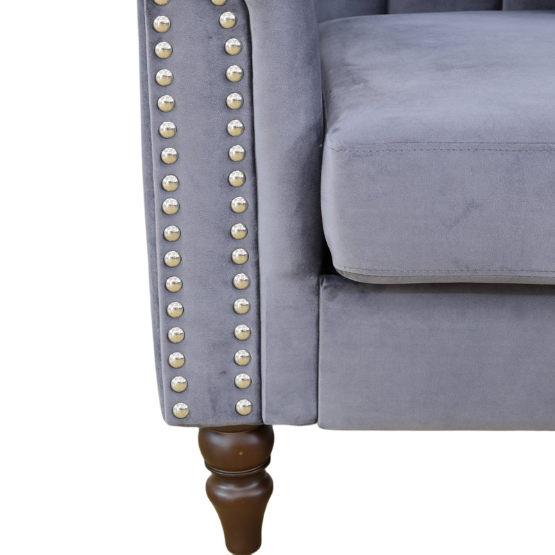 Mikole Velvet Chesterfield Chair, Gray Velvet