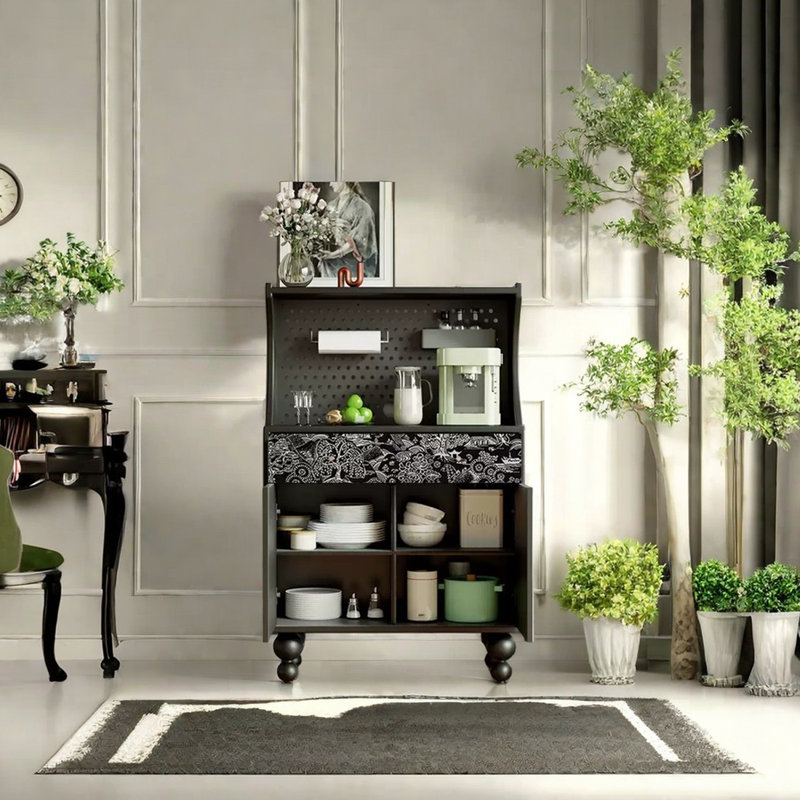 Armoire d'appoint moderne au design rétro moderne, Noir, noir, noir, noir