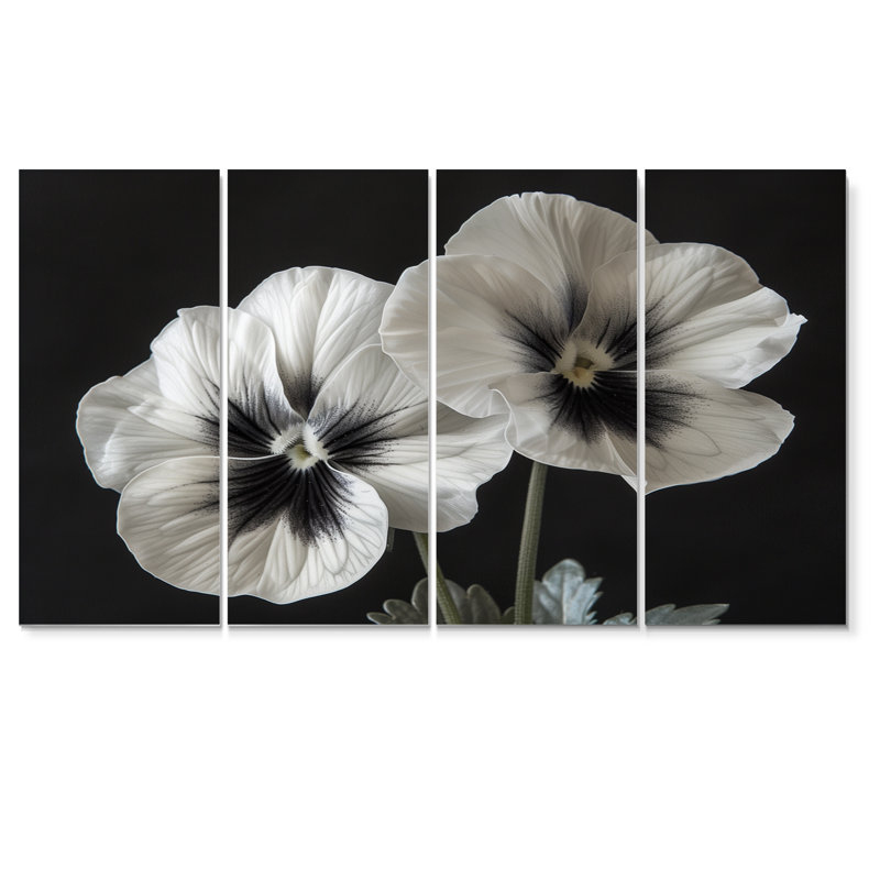 «White Black Botanical Beauty Pansies II - Pansies», ensemble de reproduction d'art mural, H 32 po x l 64 po