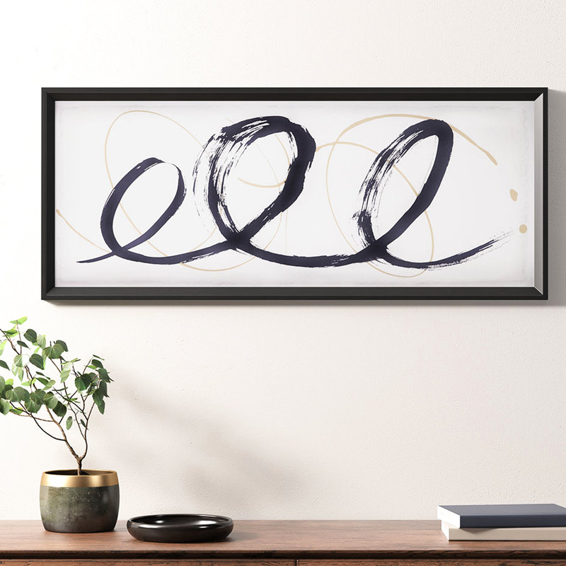 Décoration murale encadrée en verre, noir moderne, art 41 x 17 avec abstrait