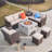 7-Piece Rattan Patio Sectional Sofa Set With Fire Pit Table