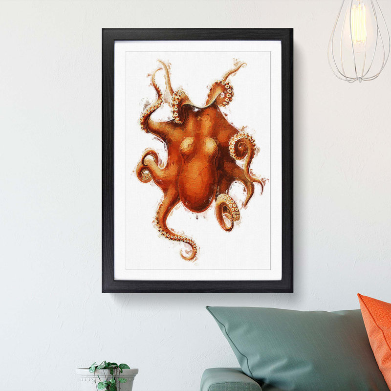Octopus by Carl Chun - Framed Print, 36cm H x 27cm W x 2cm D, Black Framed