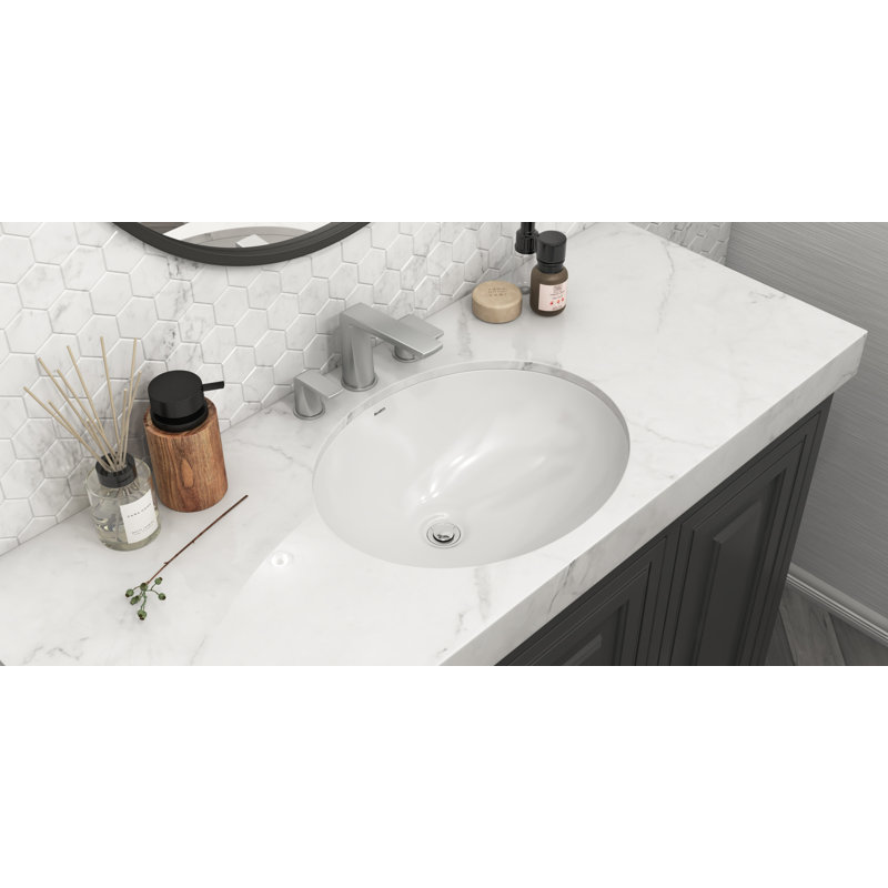 Ruvati White Oval Ceramic Undermount Bathroom Sink with Overflow