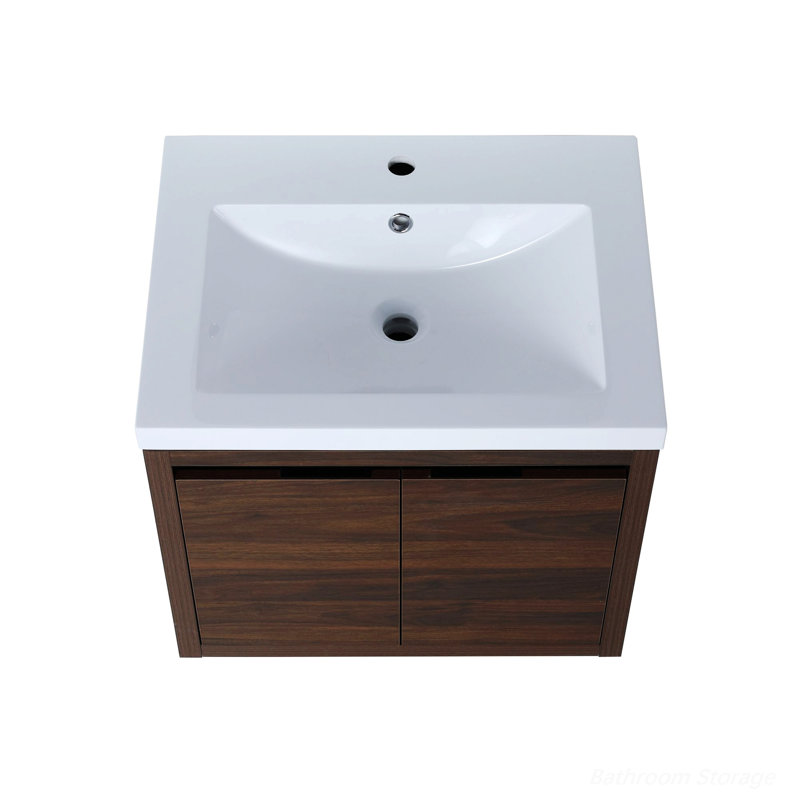 Armoire de salle de bain avec lavabo, armoire de rangement avec portes à fermeture douce et conception à fixation flottante