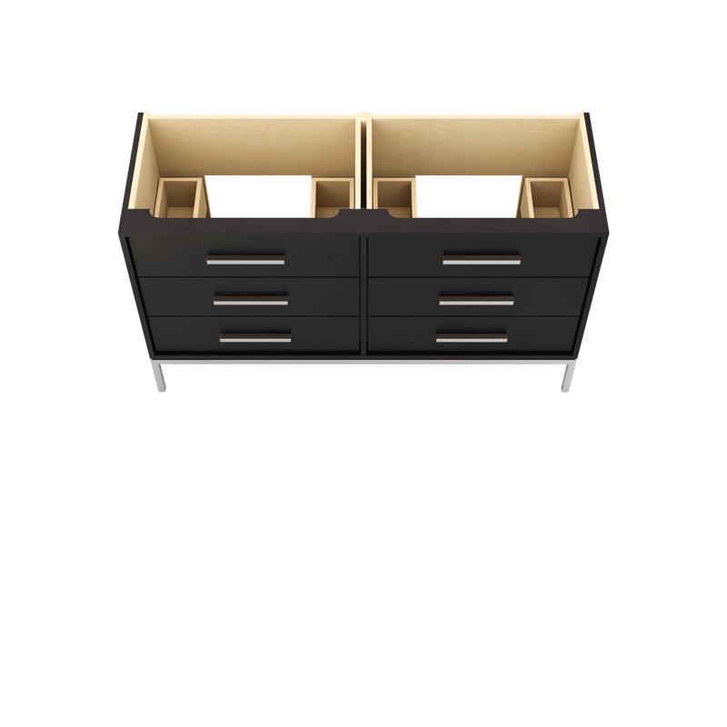 Rift White Oak Double Drawer Bath Vanity, 60", Classic Black, Polished Chrome