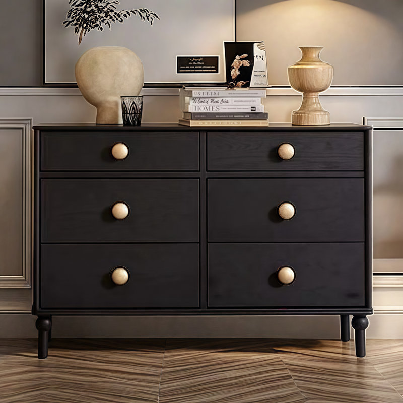 Vintage 6-Drawer Storage Cabinet Sideboard, Black