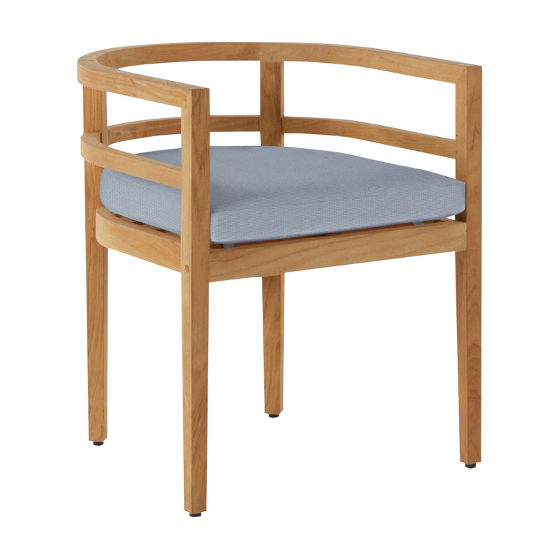 Santa Barbara Patio Dining Armchair with Cushions, Arbor Chambray, Welt, Natural Teak