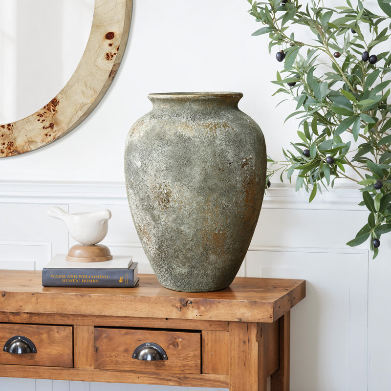  Rustic Gold and Brown Terracotta Tall Urn Vase, 13.6" H x 9.8" W x 9.8" D