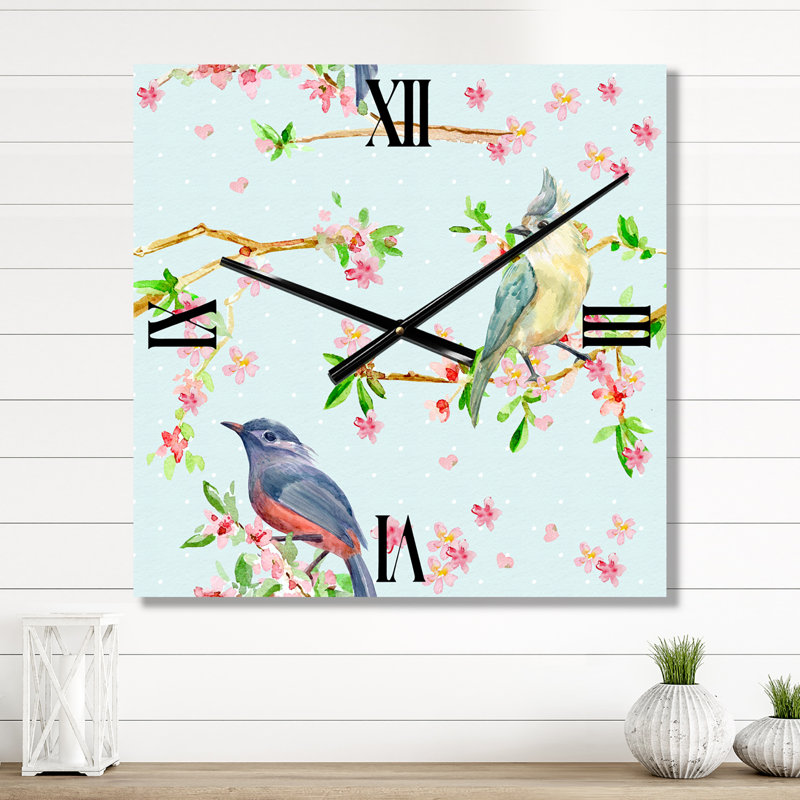 Motif de fleurs et d'oiseaux dans une horloge murale, Très grand