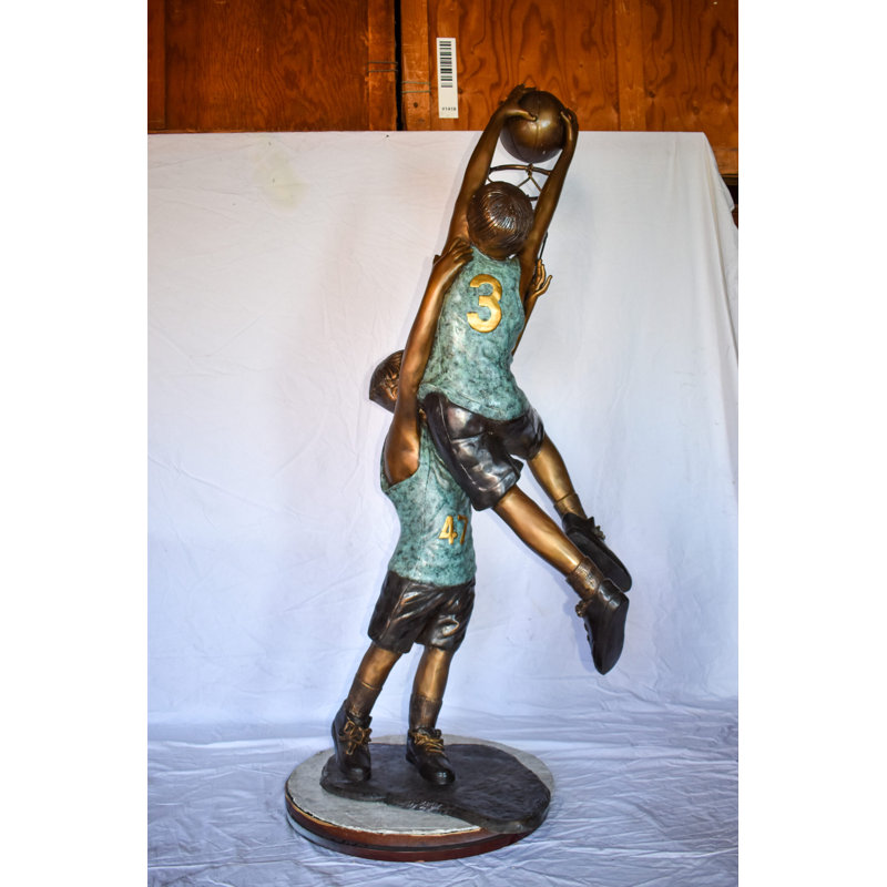 Nifao Collection Kids Playing Basketball in Action Life Size Bronze Statue  27" x 17" x 66"H