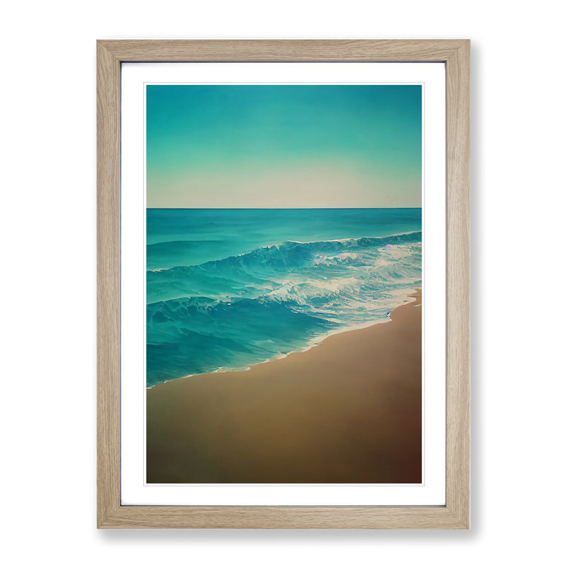 Calming Beach - Single Picture Frame Print, Oak, 34cm H x 25cm W x 2cm D