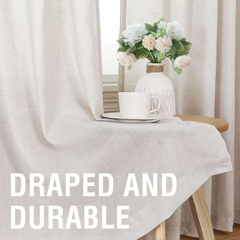 Linen Curtains for Living Room 2 Panels Back Tab Loop Pocket Textured Light Filtering Semi Sheer Rustic Farmhouse Boho Curtain for Bedroom , Natural