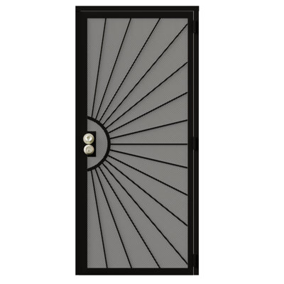 80 in Security Screen Door With Lock – Perforated Mesh Steel with Rust-Resistant Finish and Dual-Bore, Reversible Left or Right in Black