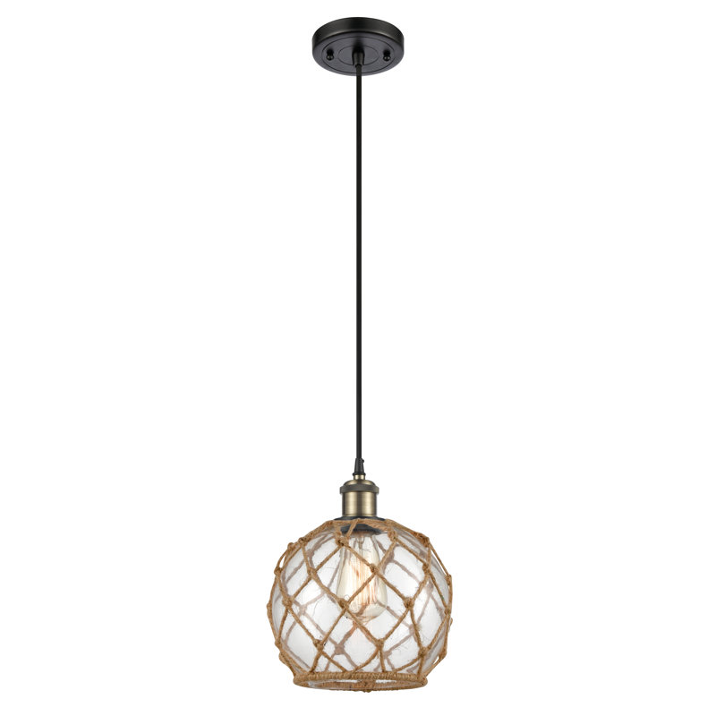 Luminaire suspendu en forme de globe à 1 lumière avec accents en corde Tobey, Blanc et blanc, H 10 pi x l 8 po x P 8 po