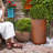 19.5" & 23.5" H. Large Heavy Duty Cylindrical Cement Planter Box Set of 2 with Drainage Hole Rust Colour