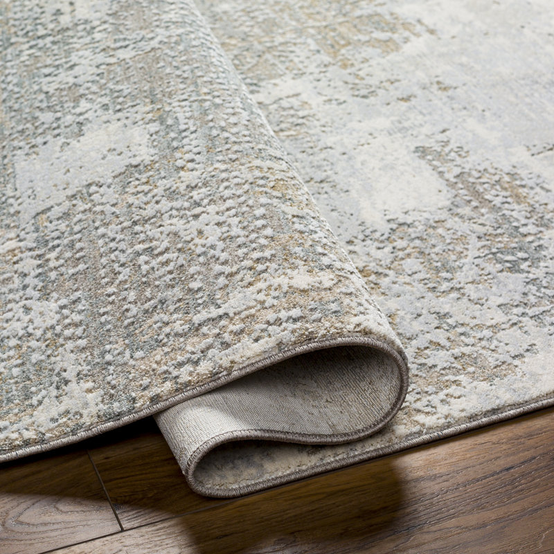 Tapis abstrait en polypropylène tissé à la machine en gris / beige, Rectangle de 10 pi x 14 pi