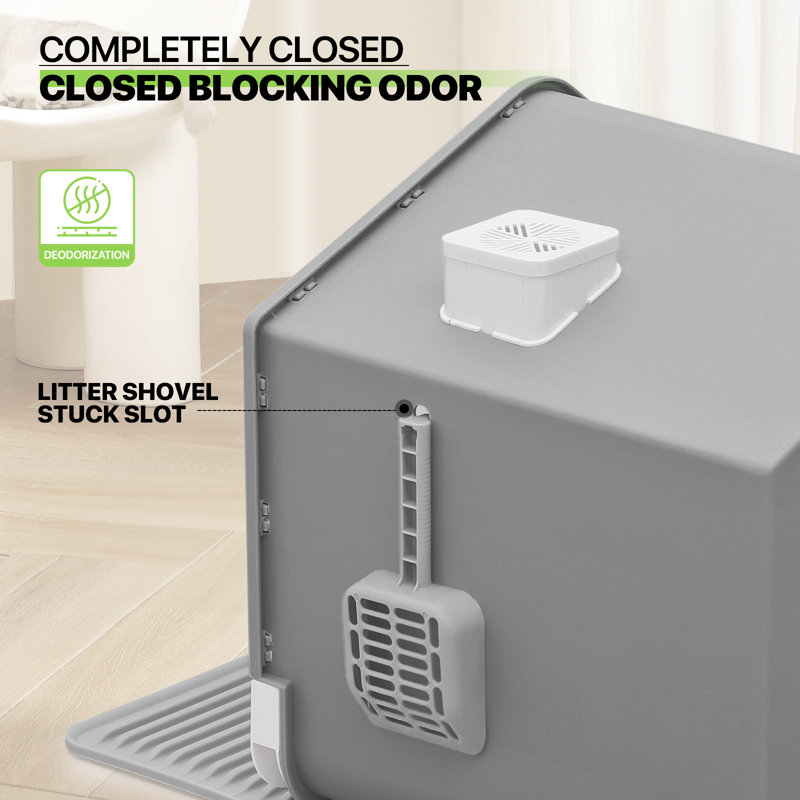 Donnaven Plastic Litter Box with Built-in Scoop, Grey