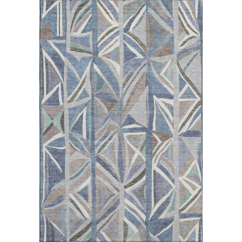 Premium Machine Washable Mayfield AMF2253 Geometric Rug, Denim, 2'6" x 3'10"