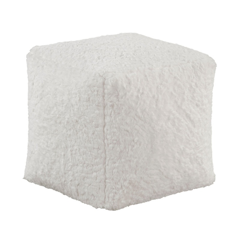 Modern Faux Fur Square Pouf, Non-Slip Floor Mark, Zippered, 300Lbs Weight Capacity Pouf , Trait,