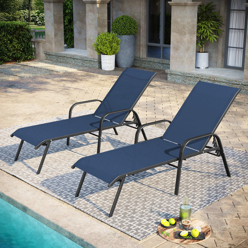 Gland Outdoor Metal Chaise Lounge, Navy/Black