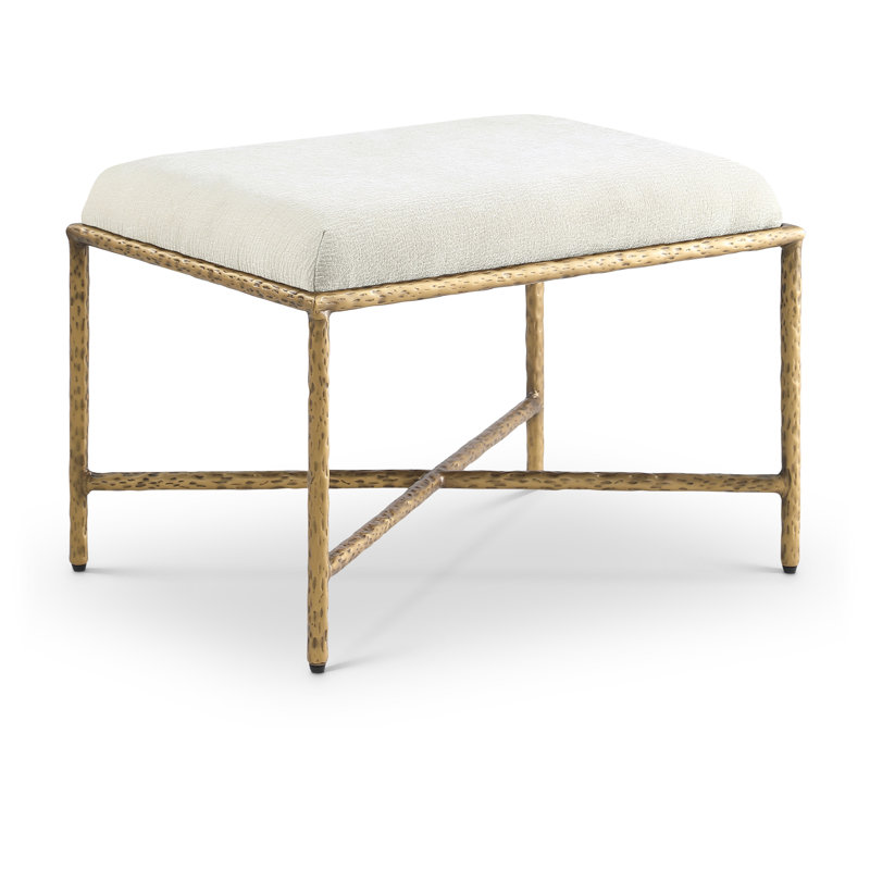 Iyania Chenille Fabric Bench, Cream Chenille Fabric, Gold