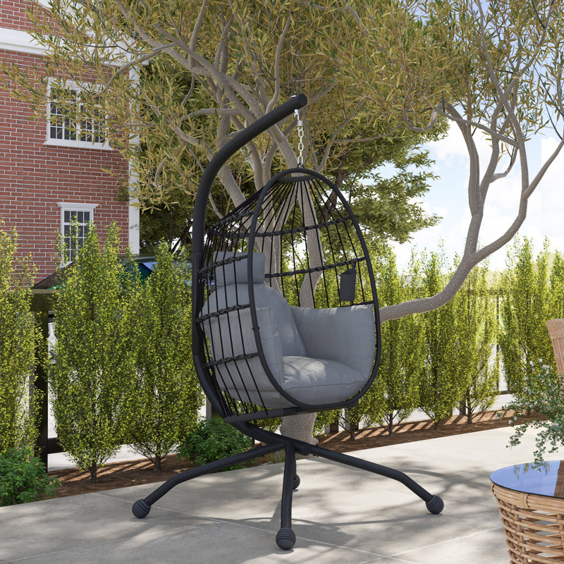 Outsunny Hanging Egg Chair with Folding Basket Thickened Cushion, Dark Grey