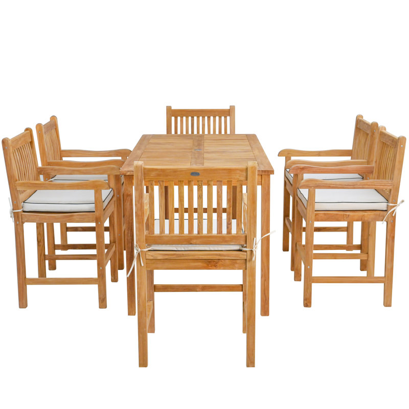 Outdoor 7 - Piece Teak Dining Set with Cushions, 71" L x 35.5" W x 35" H