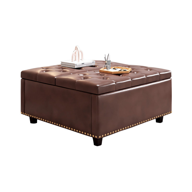 Bulhary Faux Leather Ottoman, Brown