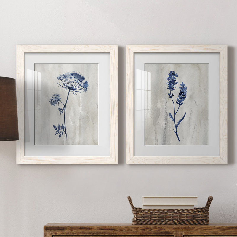 «Indigo Botanical I», ensemble de 2 reproductions d'impressions, Impression encadrée avec passe-partout, H 24 po x l 36 po
