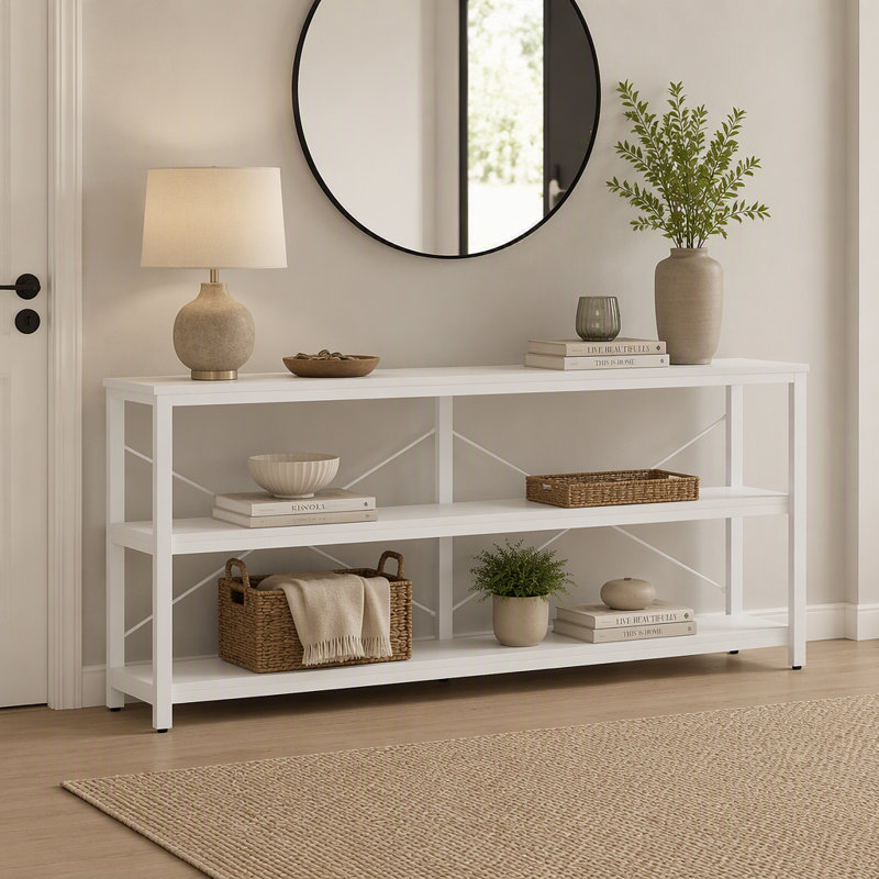 70.9" Console Table, 3-Tier Sofa Table with Metal Frame