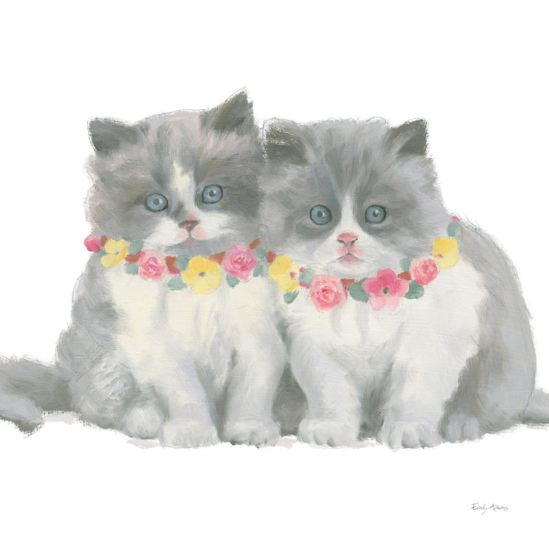 Cutie Kitties VI, H 20 po x l 20 po, Reproduction avec cadre noyer, Oui