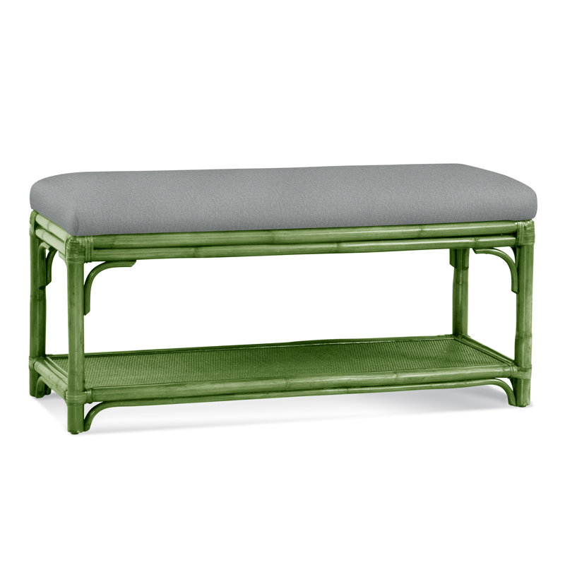 Summer Retreat Wicker Shelf Storage Bench, Antique Black, Light Blue Performance Fabric; 0851-55