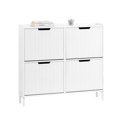 Armoire à chaussures étroite avec tiroirs rabattables, rangement pour chaussures de vestibule pour vestibule, petit espace, étagère à chaussures avec 4 tiroirs, blanc, motif à vagues, l 39,4 po x P 7,5 po x H 35,4 po