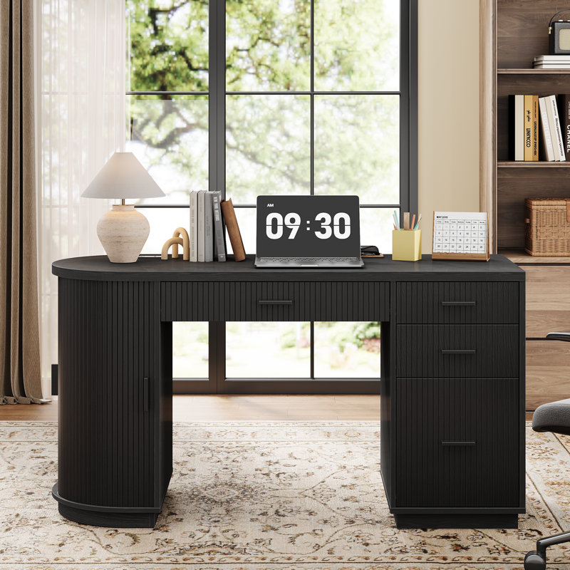 Computer Desk with Built-In Electrical Outlet, Black
