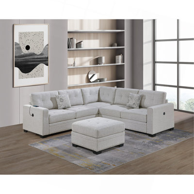 Casual Simple Tufted Couch Living Room Sectional 4Pc Set Fabric Upholstered RAF/LAF One-Arm Loveseat Wedge Ottoman