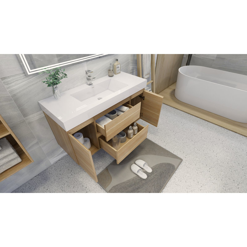 Ensemble de meuble-lavabo mural simple 47 po Mitul, Chêne Coburg