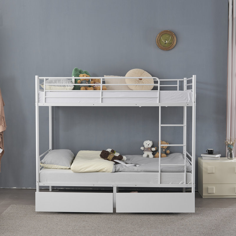 Single (3') Bunk Bed with Storage Included with Built-in Ladder Included, White