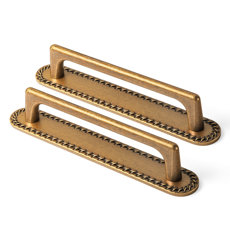 Poignée de bar classique avec contre-plaque, 5", Laiton antique