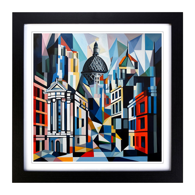 City of London Cubism - Framed Print, Black
