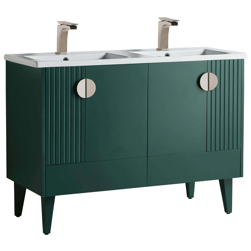 Ensemble de meuble-lavabo double 47 po Saimah, Vert, Nickel satiné