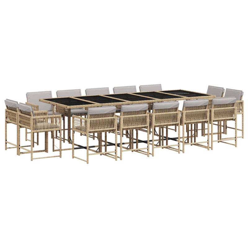 Patio Dining Set Table,, 73cm H x 275cm W x 106cm D, Light Grey Cushion/Beige Frame, 14